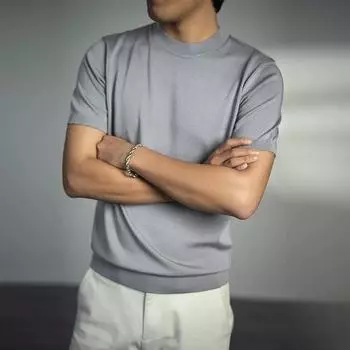 Летняя легкая роскошная мужская одежда. Дышащая и приятная для кожи мужская трикотажная футболка Yilite с короткими рукавами. Однотонная мужская футболка с половиной рукавов. M