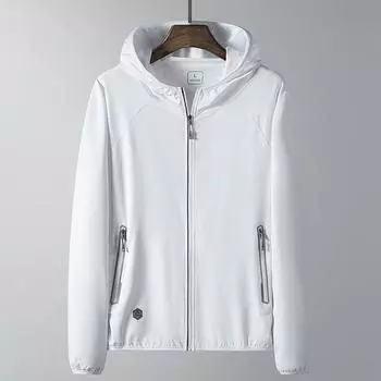 Летняя легкая солнцезащитная одежда мужская эластичная с капюшоном быстросохнущая одежда для защиты кожи уличное солнцезащитное пальто мужское тонкое пальто M