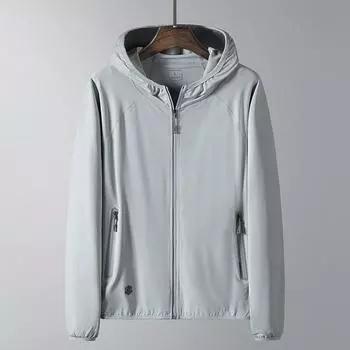 Летняя легкая солнцезащитная одежда мужская эластичная с капюшоном быстросохнущая одежда для защиты кожи уличное солнцезащитное пальто мужское тонкое пальто M