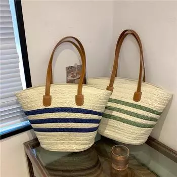 Летняя легкая тканая трава, роскошная тканая сумка в полоску Da Rongjiang, 2024, новая морская сумка на одно плечо, пляжная сумка для отпуска и отдыха