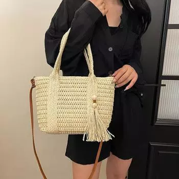 Летняя ленивая соломенная плетеная сумка для женщин 2024 года, новая красивая большая сумка для поездок на работу, модная иностранная плетеная сумка