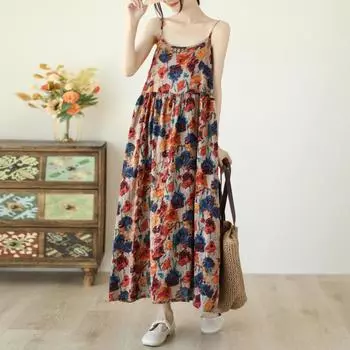 Летняя литература Милый свободный пуловер без бретелек без рукавов подтяжки А-силуэта платье для женщин M