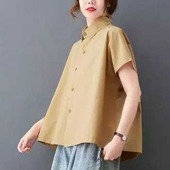 Летняя литература свободная однотонная хлопковая льняная блузка с лацканами и короткими рукавами женская верхняя часть M белый