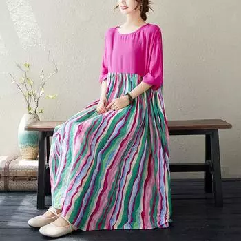 Летняя литература Свободное утягивающее платье с короткими рукавами для женщин One size розы красного