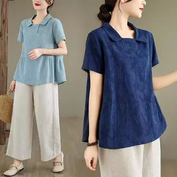 Летняя литература, уменьшающая возраст, повседневная рубашка для похудения, топ для женщин, блузки и рубашки M синий