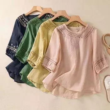 Летняя литературная винтажная ажурная рубашка с вышивкой, женская свободная повседневная модная пуловер, топ, женская однотонная блузка Femm S чёрный