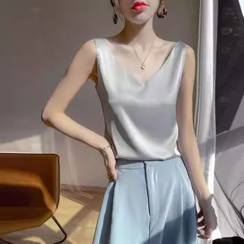 Летняя майка больших размеров, базовый топ, верхняя одежда для девочек, белая шелковая майка S чёрный