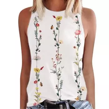 Летняя майка с цветочным принтом и 3D-принтом, новая женская уличная одежда Y2k, топы свободного покроя, жилет без рукавов с открытыми плечами, женская сексуальная майка S