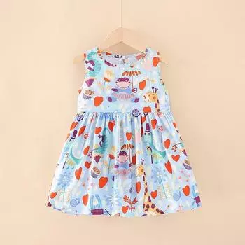 Летняя майка с принтом и юбка для девочек 90 синий