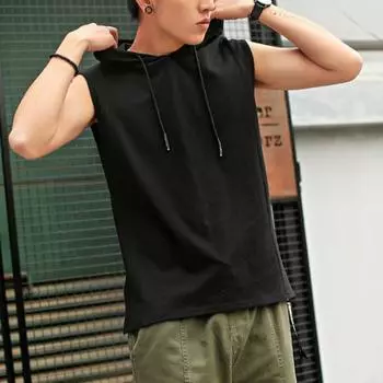 Летняя майка шикарная с капюшоном повседневная мужская спортивная жилетка тонкая мужская толстовка мужская летняя верхняя мужская одежда M синий