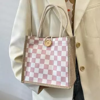 Летняя маленькая свежая льняная ручная сумка Bento женская универсальная ручная сумка из льна тёмно-синий