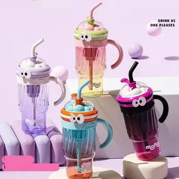 Летняя милая чашка для льда большой емкости, 1280 мл, свежая и простая соломенная пластиковая чашка для девочек, детская синий