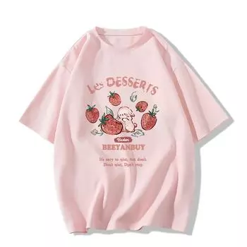 Летняя милая футболка с графическим принтом и рисунком для женщин, одежда Harajuku, футболка большого размера из чистого хлопка, женская роскошная одежда, розовые топы Y2k, уличная одежда M