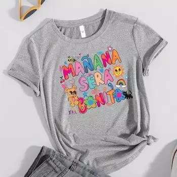 Летняя милая футболка с мультяшным принтом, повседневный топ с короткими рукавами и круглым вырезом для девочек, летний и весенний топ в простом стиле S белый