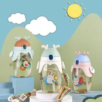 Летняя милая и милая чашка для воды из оленьих рогов, 460 мл, с высоким внешним видом, портативная пластиковая соломенная чашка, чашка для воды для малышей и детей 460ML розовый