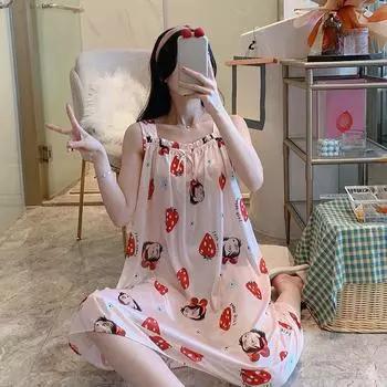 Летняя милая ночная рубашка с мультяшным принтом для женщин, сексуальные свободные ночные рубашки и рубашки для сна, женская одежда для сна из искусственного шелка, рубашка, верхняя одежда, пижамы one size белый