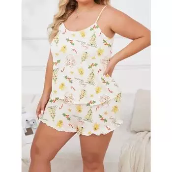 Летняя милая рождественская елка с принтом на бретельках шорты большого размера женская пижама домашняя одежда комплект из 2 предметов 1XL