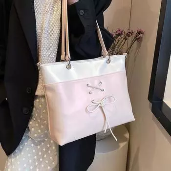 Летняя милая сумка-тоут для женщин, новая большая вместимость, мягкая ПУ, на шнуровке, сумки через плечо, модные студенческие сумки для поездок на работу