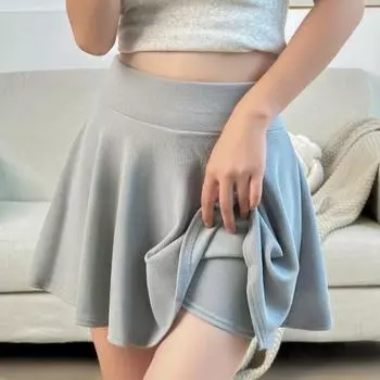 Летняя мини-юбка с высокой талией, сплошной цвет, повседневная одежда со складками на подкладке, женская юбка-корт с защитой от воздействия, праздничная одежда L вино красного