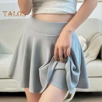 Летняя мини-юбка-солнце с высокой талией, однотонная повседневная юбка со складками на подкладке, женская защита от воздействия юбки, праздничная одежда L вино красного