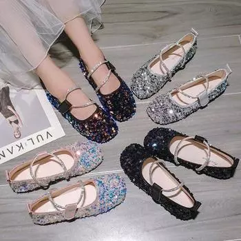 Летняя мода 2020 года, новые женские туфли на плоской подошве, летние блестки, неглубокие женские повседневные туфли на плоской подошве, резиновые туфли без застежек на женские туфли на плоской подошве 5