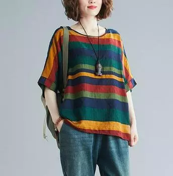 Летняя мода 2023 года: Топ с рукавами «летучая мышь» больших размеров для женщин, свободный крой, утягивающий дизайн, омолаживающий. FlatStyle One Size