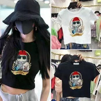 Летняя мода 2023, голая приталенная футболка с коротким рукавом для женщин S белый