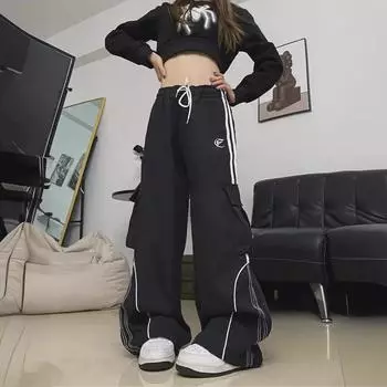 Летняя мода 2024 года, женские свободные повседневные брюки с широкими штанинами 2XL красный