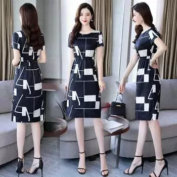 Летняя мода 2024 года: Женское дышащее платье большого размера средней длины L