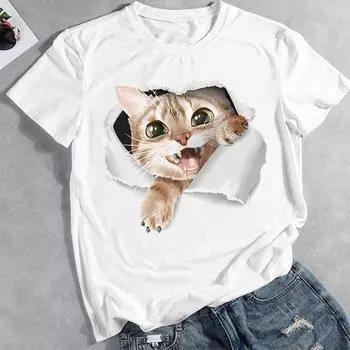 Летняя мода 3D Cat Pet футболка в стиле 90-х годов с графическим принтом, одежда, милый повседневный женский топ, футболка с коротким рукавом, женская футболка с принтом S