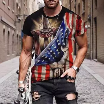 Летняя мода 3D цифровая печать мужской круглый вырез пуловер свободные повседневные короткие рукава футболки мужские S