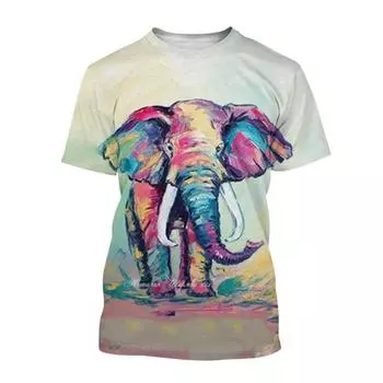 Летняя мода 3D принт милые животные слон мужская свежая и простая футболка с короткими рукавами и круглым вырезом топы XS