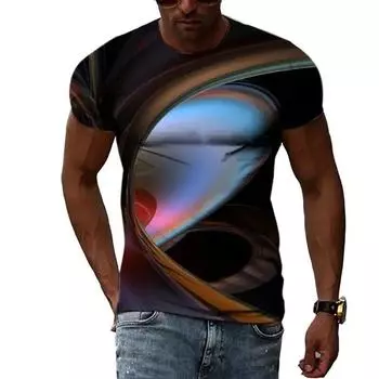 Летняя мода абстрактные цветные графические футболки для мужчин повседневная футболка с 3D принтом в стиле хип-хоп Harajuku личность с круглым вырезом и коротким рукавом S