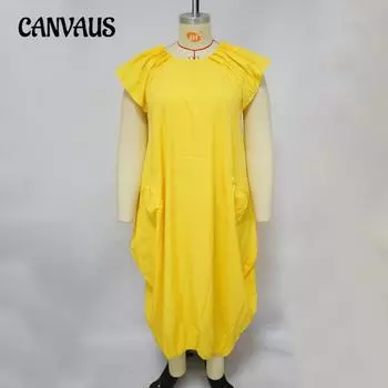 Летняя мода больших размеров для женщин, однотонное свободное платье с двойными карманами L зелёный