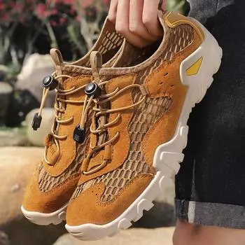 Летняя мода большого размера мужская повседневная обувь сетчатая дышащая пляжная обувь Upstream Shoes 38 чёрный