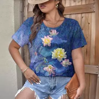 Летняя мода Цветочный 3D принт Футболки Женская уличная одежда Повседневная Y2k футболка с коротким рукавом Футболки с круглым вырезом Топы Одежда S