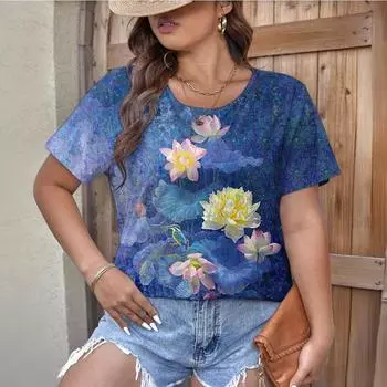 Летняя мода Цветочный 3D принт Футболки Женская уличная одежда Повседневная Y2k футболка с коротким рукавом Футболки с круглым вырезом Топы Одежда S