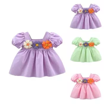 Летняя мода для детей, три цветка, милое пышное платье с рукавами для девочек, юбка принцессы с тремя цветками 10 светло-фиолетовый