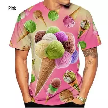 Летняя мода для мужчин и женщин, крутая футболка с 3D-принтом, повседневные футболки с короткими рукавами, креативная футболка с мороженым, топы Ytk Harajuku S