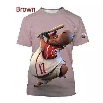 Летняя мода, футболка с 3D принтом «Бегемот», хип-хоп, рок, повседневные футболки с короткими рукавами и животными, топы XXS