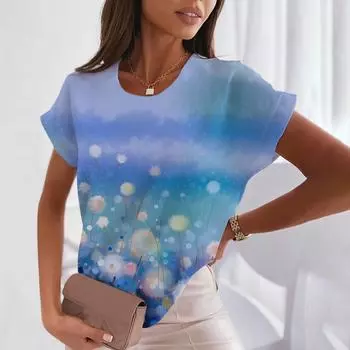 Летняя мода Футболки женские с цветочным принтом Повседневные топы с коротким рукавом и круглым вырезом Уличный тренд рубашка Свободная женская одежда Футболки XS