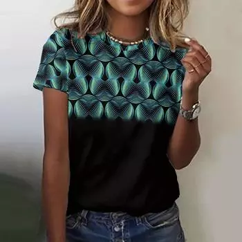 Летняя мода геометрический принт 3D принт футболки женская уличная одежда повседневная Y2k короткий рукав футболка с круглым вырезом топы одежда XS