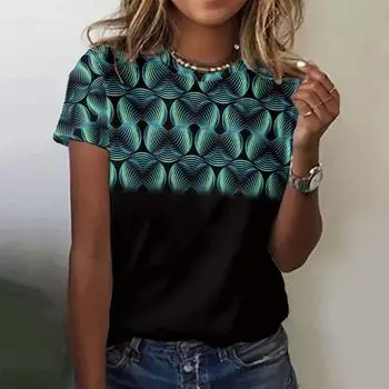 Летняя мода геометрический принт 3D принт футболки женская уличная одежда повседневная Y2k короткий рукав футболка с круглым вырезом топы одежда S