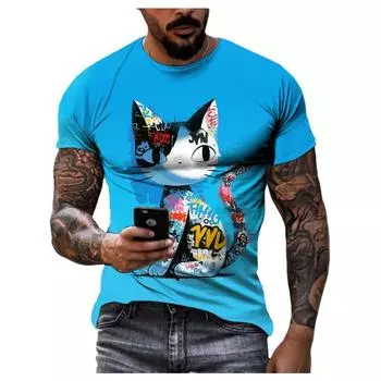 Летняя мода граффити мультяшный кот графическая футболка для унисекс новый тренд мужчины повседневный 3D принт круглый вырез короткий рукав футболки топы S