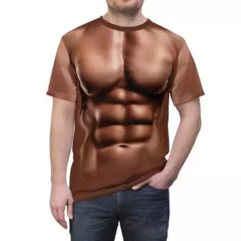 Летняя мода хип-хоп 3D сильный мускулистый мужчина костюм футболка смешная новинка короткий рукав подарочная футболка уличная одежда S коричневый