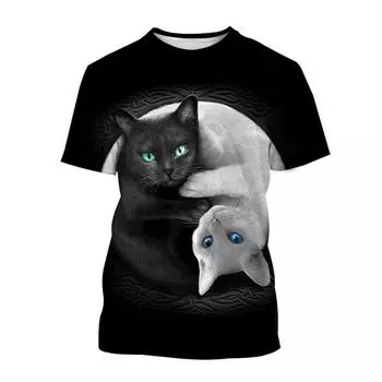 Летняя мода, хит продаж, забавная футболка с рисунком кошки, мужская забавная футболка с принтом в стиле хип-хоп в стиле Харадзюку S