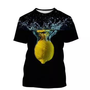 Летняя мода, индивидуальный стиль, забавные футболки с рисунком лимона для мужчин, повседневный тренд Харадзюку, принтованный О-образный вырез, короткий рукав, уличный топ S
