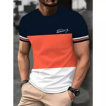 Летняя мода King - мужская классическая футболка с круглым вырезом и коротким рукавом - принт с буквами граффити, узор в полоску с цветными блоками, шикарный топ для отдыха S