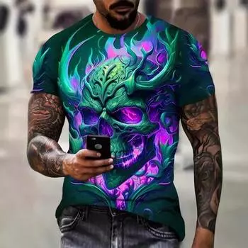Летняя мода, короткие рукава, мужские повседневные футболки в стиле кэжуал с принтом черепа, мужские S