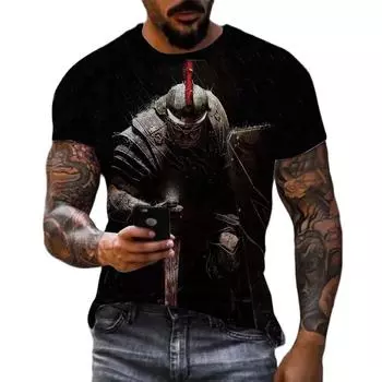 Летняя мода, крутые футболки с изображением спартанского воина, мужские новые повседневные трендовые футболки с круглым вырезом и короткими рукавами с принтом, топы S белый